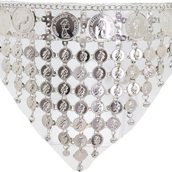 Women Silver Metal Chain Coin Charms Dangle Costume Belt for Belly Dance (S/M/L) - Picture 4 of 17